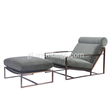 Modern Milo Baughman Fabric Lounge Chair con otomán